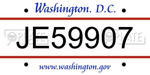 JE59907 District Of Columbia License Plate