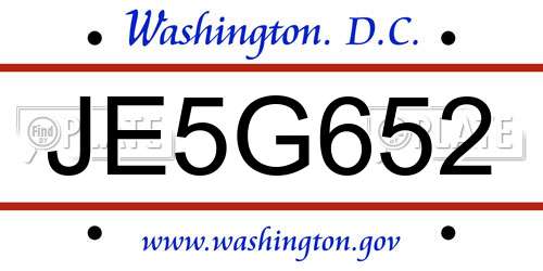 JE5G652 District Of Columbia License Plate