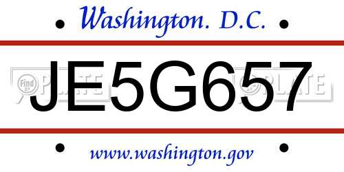 JE5G657 District Of Columbia License Plate