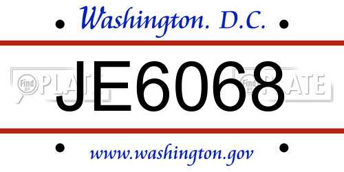 JE6068 District Of Columbia License Plate