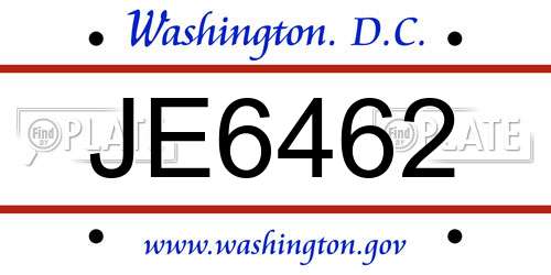 JE6462 District Of Columbia License Plate