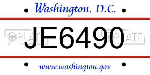 JE6490 District Of Columbia License Plate