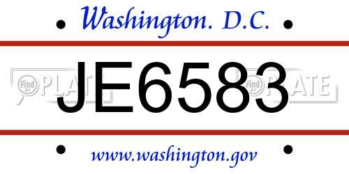JE6583 District Of Columbia License Plate