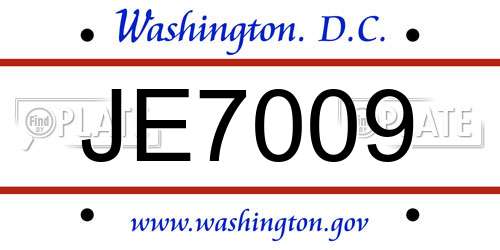 JE7009 District Of Columbia License Plate