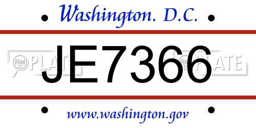 JE7366 District Of Columbia License Plate