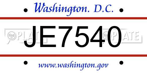 JE7540 District Of Columbia License Plate