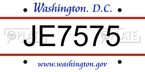 JE7575 District Of Columbia License Plate