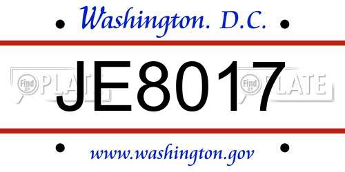 JE8017 District Of Columbia License Plate