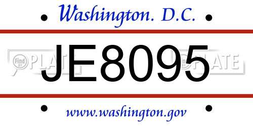 JE8095 District Of Columbia License Plate