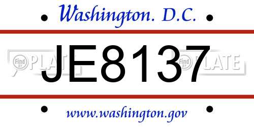 JE8137 District Of Columbia License Plate