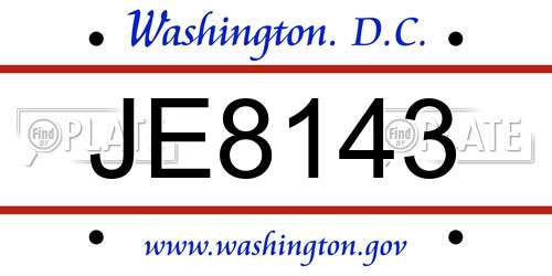 JE8143 District Of Columbia License Plate