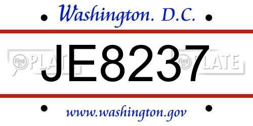 JE8237 District Of Columbia License Plate
