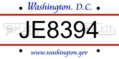 JE8394 District Of Columbia License Plate