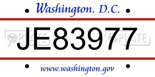 JE83977 District Of Columbia License Plate