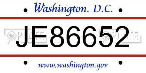 JE86652 District Of Columbia License Plate
