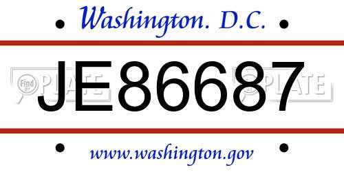 JE86687 District Of Columbia License Plate