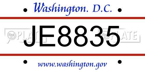 JE8835 District Of Columbia License Plate