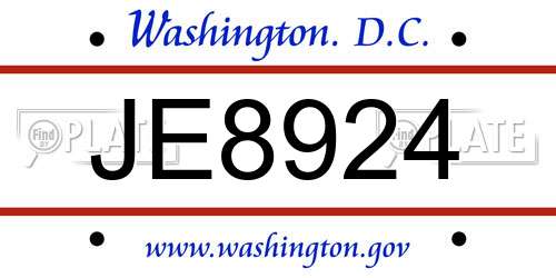 JE8924 District Of Columbia License Plate