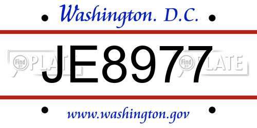 JE8977 District Of Columbia License Plate
