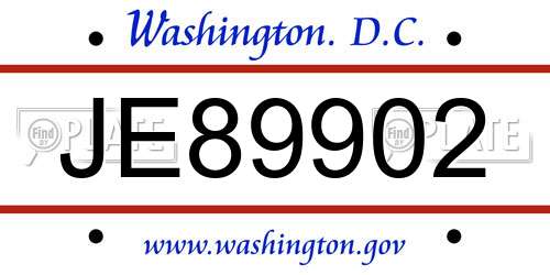 JE89902 District Of Columbia License Plate