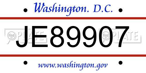 JE89907 District Of Columbia License Plate