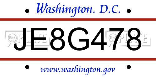 JE8G478 District Of Columbia License Plate
