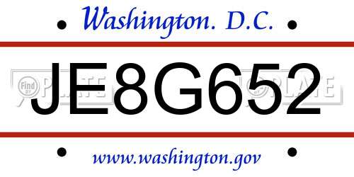 JE8G652 District Of Columbia License Plate