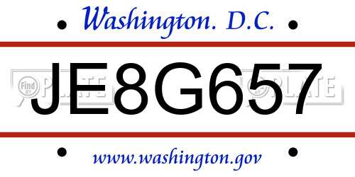 JE8G657 District Of Columbia License Plate