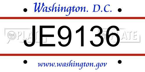 JE9136 District Of Columbia License Plate