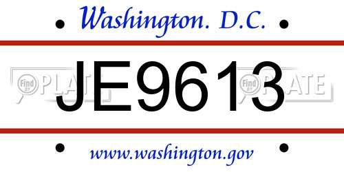 JE9613 District Of Columbia License Plate