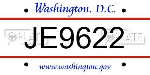 JE9622 District Of Columbia License Plate