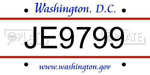 JE9799 District Of Columbia License Plate
