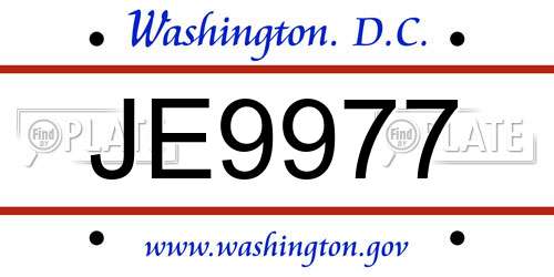 JE9977 District Of Columbia License Plate