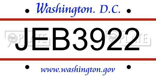 JEB3922 District Of Columbia License Plate