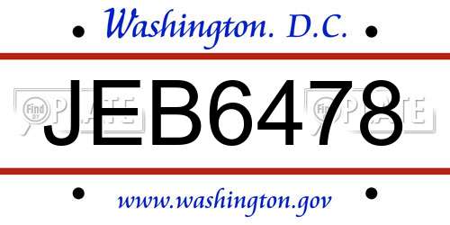 JEB6478 District Of Columbia License Plate