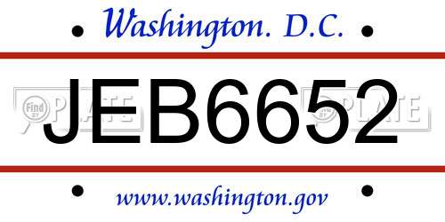 JEB6652 District Of Columbia License Plate