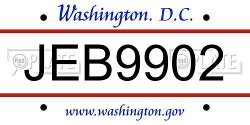 JEB9902 District Of Columbia License Plate