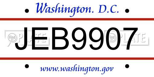 JEB9907 District Of Columbia License Plate