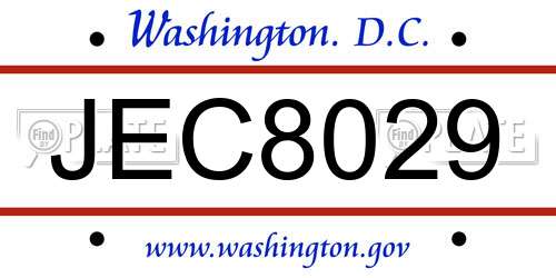 JEC8029 District Of Columbia License Plate