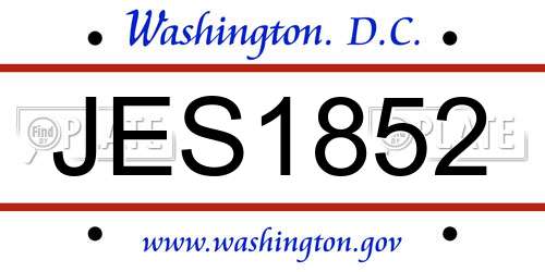 JES1852 District Of Columbia License Plate
