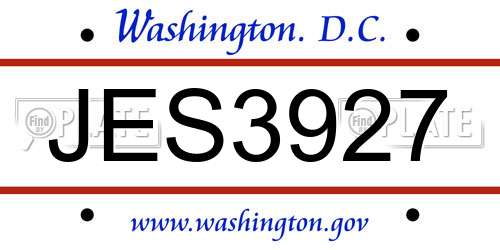 JES3927 District Of Columbia License Plate