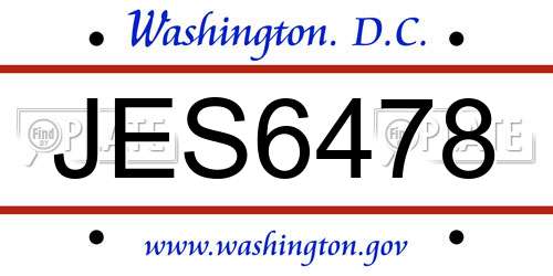 JES6478 District Of Columbia License Plate