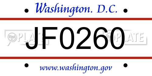 JF0260 District Of Columbia License Plate