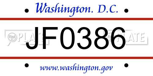 JF0386 District Of Columbia License Plate