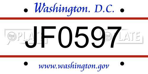 JF0597 District Of Columbia License Plate