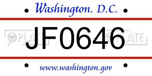 JF0646 District Of Columbia License Plate