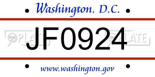 JF0924 District Of Columbia License Plate
