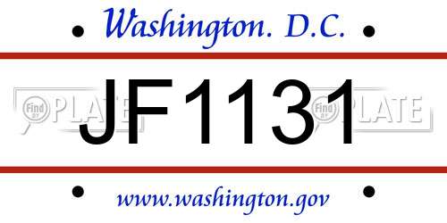 JF1131 District Of Columbia License Plate