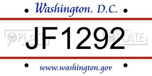 JF1292 District Of Columbia License Plate