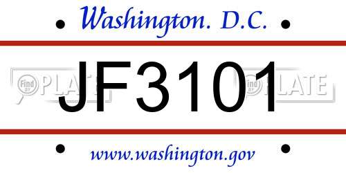 JF3101 District Of Columbia License Plate